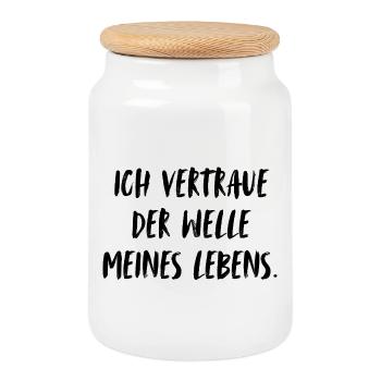 Ich vertraue der Welle meines Lebens.  - Keksdose mit Holzdeckel - Weiß - Vorne