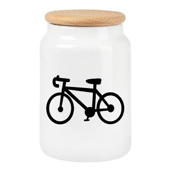 Minimal Bicycle Silhouette - Cookie Jar with Wooden Lid - white - Front