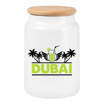 Dubai Limette Drink Neon Logo - Keksdose mit Holzdeckel - Weiß - Vorne