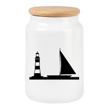 Voile - Boîte à biscuits avec couvercle en bois - blanc - Devant