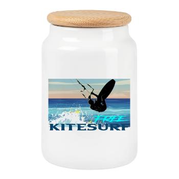 Kitesurf - Cookie Jar with Wooden Lid - white - Front