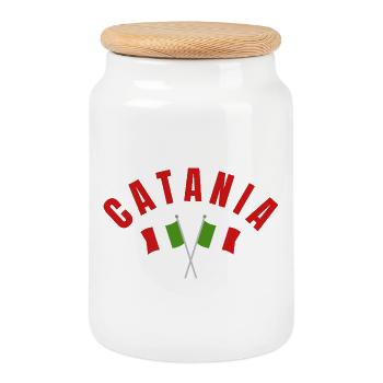 Catania Italian Flags  - Cookie Jar with Wooden Lid - white - Front