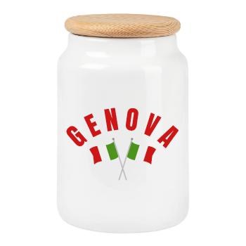 Genova Italian Flags - Cookie Jar with Wooden Lid - white - Front