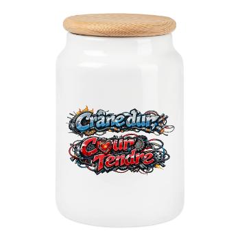 CyberMecanik - Crâne dur Coeur tendre - Boîte à biscuits avec couvercle en bois - blanc - Devant