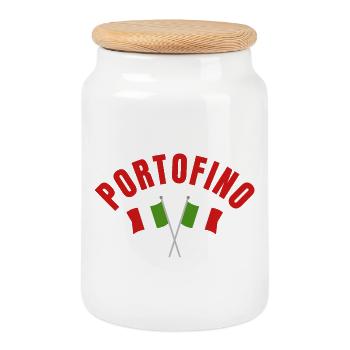 Emblème de Portofino croisant les drapeaux italiens - Boîte à biscuits avec couvercle en bois - blanc - Devant
