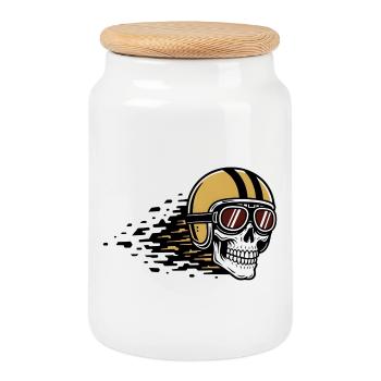 Skull Bicycle MTB Mountain Bike Road Bike Design - Cookie Jar with Wooden Lid - white - Front