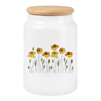 Flowers - Cookie Jar with Wooden Lid - white - Front