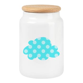 Cloud Dots Dots Nursery Decoration Kids Weather - Cookie Jar with Wooden Lid - white - Front