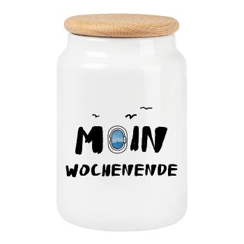Bonjour Week-end - Boîte à biscuits avec couvercle en bois - blanc - Devant