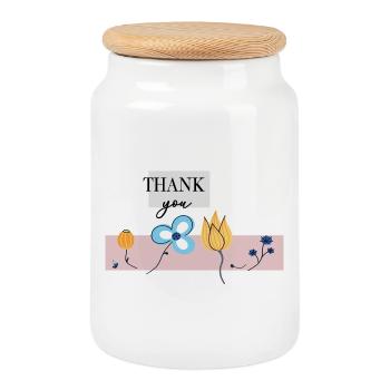 Merci à la fleur de salut - Boîte à biscuits avec couvercle en bois - blanc - Devant