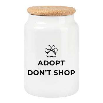 Adopt, don't shop! Adopt instead of buying animals! - Cookie Jar with Wooden Lid - white - Front