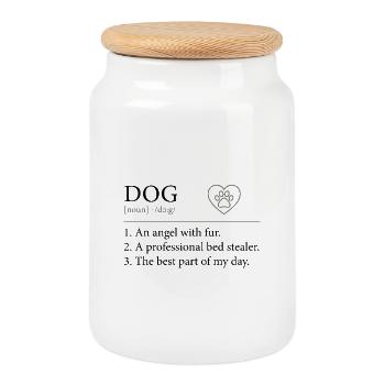 DOG Definition – Funny Lexicon Design Minimal - Cookie Jar with Wooden Lid - white - Front