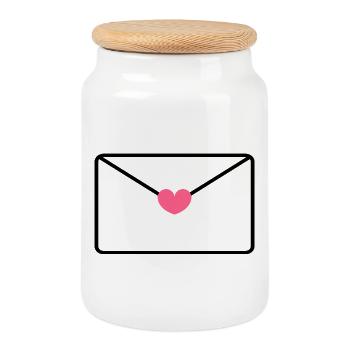 Envelope With Heart - Cookie Jar with Wooden Lid - white - Front