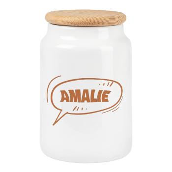 First name Amalie - Cookie Jar with Wooden Lid - white - Front