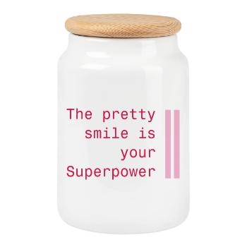 Smiling as a superpower - Cookie Jar with Wooden Lid - white - Front