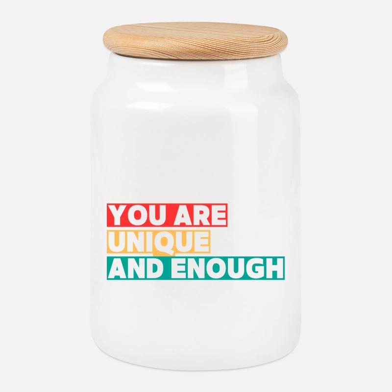 You_are_Unique2 - Cookie Jar with Wooden Lid - white