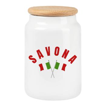 Savona Crossed Italian Flags Emblem - Cookie Jar with Wooden Lid - white - Front