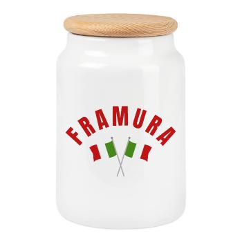 Framura Arch with Crossed Italian Flags  - Cookie Jar with Wooden Lid - white - Front