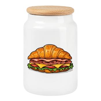 Kroissant Sandwich Motif - Boîte à biscuits avec couvercle en bois - blanc - Devant