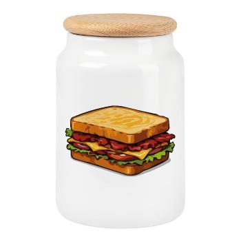 Illustration de sandwich de bande dessinée - Boîte à biscuits avec couvercle en bois - blanc - Devant