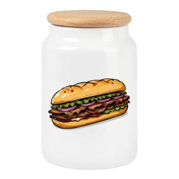 Illustration de sandwich - Boîte à biscuits avec couvercle en bois - blanc - Devant