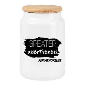Une plus grande affirmation Périménopause - Boîte à biscuits avec couvercle en bois - blanc - Devant