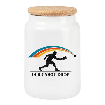 Third Shot Drop Badminton Silhouette - Cookie Jar with Wooden Lid - white - Front