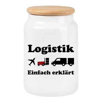Logistik Silhouette mit rotem Block - Keksdose mit Holzdeckel - Weiß - Vorne