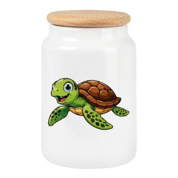 Bonne aventure de la Tortue - Boîte à biscuits avec couvercle en bois - blanc - Devant