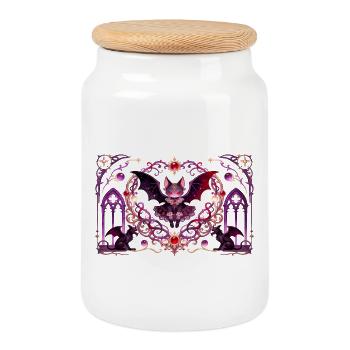 Gothic Vampire Cat Dark Fantasy Witchy Design - Cookie Jar with Wooden Lid - white - Front