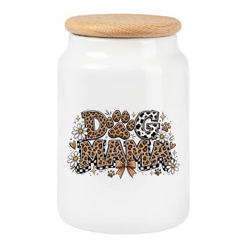 Dog Mom: Dog Mama Leopard Flowers Gift - Cookie Jar with Wooden Lid - white - Front
