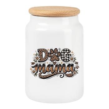 Dog Mom: Dog Mama Leopard Flowers Gift - Cookie Jar with Wooden Lid - white - Front