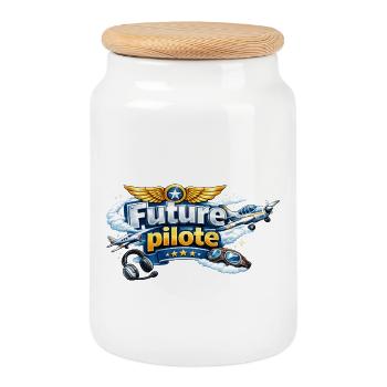 Avenir Pilote Aérien Futur - Boîte à biscuits avec couvercle en bois - blanc - Devant