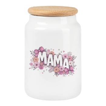 MAMA Fleurs Pastels et Nœuds Roses | Style Chic - Boîte à biscuits avec couvercle en bois - blanc - Devant