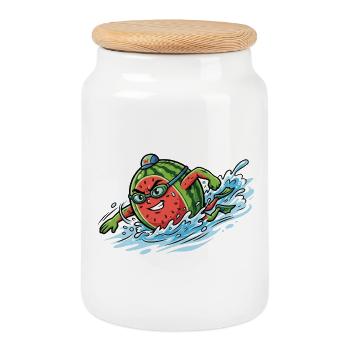 Éclaboussures de pastèque, ambiances de piscine d’été, mesdames - Boîte à biscuits avec couvercle en bois - blanc - Devant