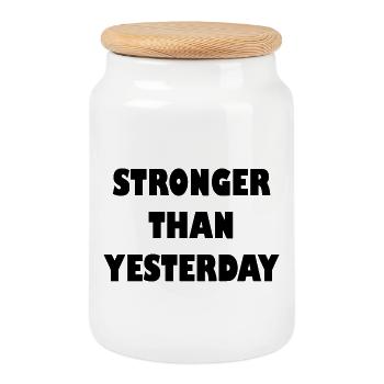 Stronger Than Yesterday Bodybuilding - Cookie Jar with Wooden Lid - white - Front