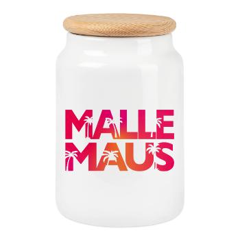 Malle Maus - Lustiges Mallorca Outfit  - Keksdose mit Holzdeckel - Weiß - Vorne