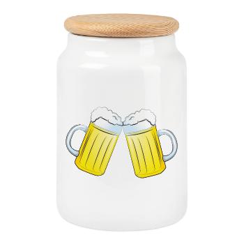 Toasting beer mugs - Cookie Jar with Wooden Lid - white - Front