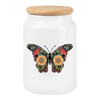 papillon - Boîte à biscuits avec couvercle en bois - blanc - Devant