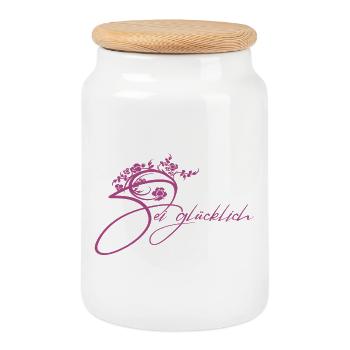 Lettrage floral Be Happy - Boîte à biscuits avec couvercle en bois - blanc - Devant