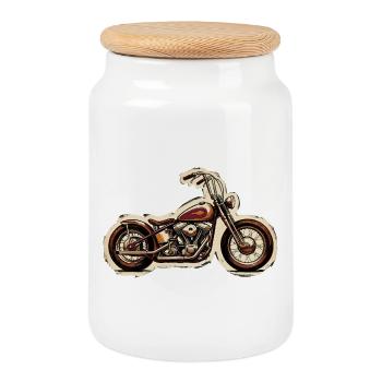 Vintage Cruiser Motorrad Illustration - Keksdose mit Holzdeckel - Weiß - Vorne