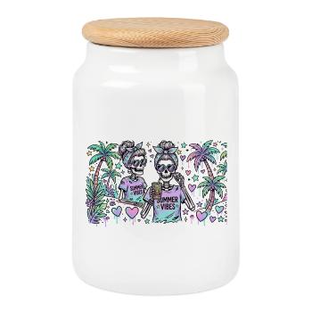 Summer Vibes Skeleton Duo - Cookie Jar with Wooden Lid - white - Front
