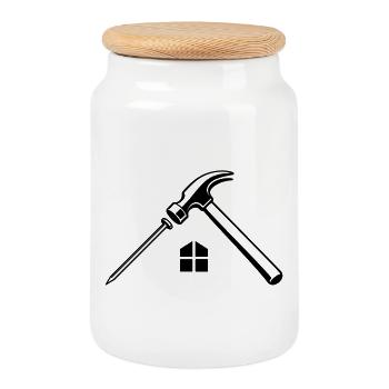 Roofer Hammer Nail Logo - Cookie Jar with Wooden Lid - white - Front