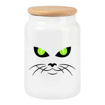 cat face - katzengesicht - Cookie Jar with Wooden Lid - white - Front