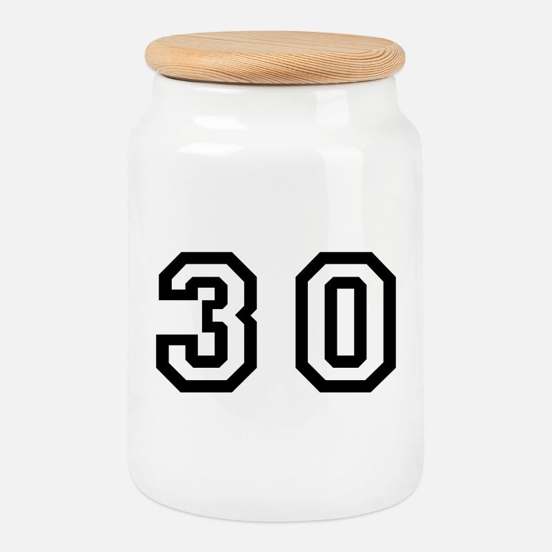 Number - 30 - Thirty - Cookie Jar with Wooden Lid - white