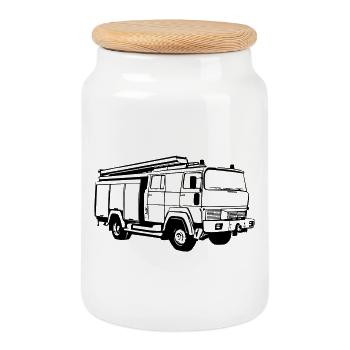Freiwillige Feuerwehr , Feuerwehrauto , TLF(25) - Keksdose mit Holzdeckel - Weiß - Vorne