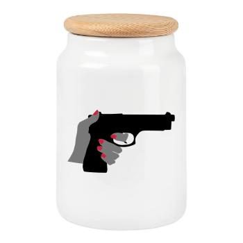 Gun - Cookie Jar with Wooden Lid - white - Front