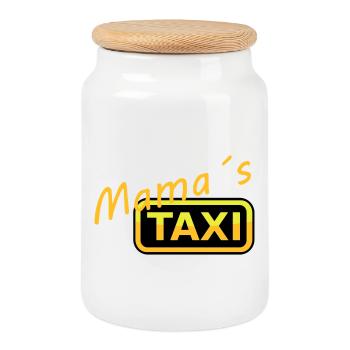 Humorvolles Mamas Taxi Schild - Keksdose mit Holzdeckel - Weiß - Vorne
