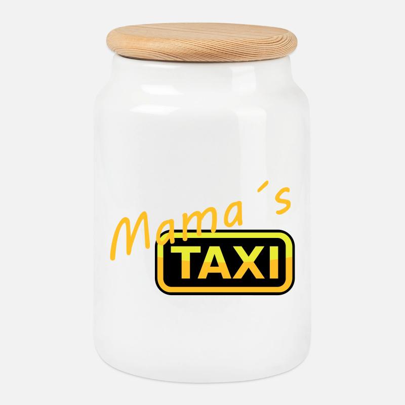 Humorvolles Mamas Taxi Schild - Keksdose mit Holzdeckel - Weiß