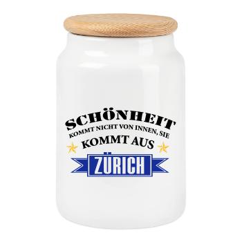 Beauty from Zurich - Cookie Jar with Wooden Lid - white - Front